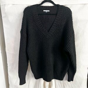 American Eagle Whoa So Cozy Black Waffle Knit V Neck Sweater